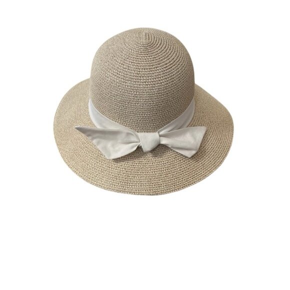 NWT Woven sunhat with ivory ribbon 3.5 inch brim size L - Picture 9 of 14